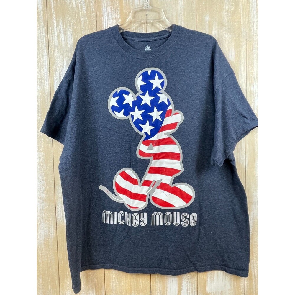 Disney XXL Mickey Mouse Stars Stripes Patriotic American Flag Blue T-Shirt